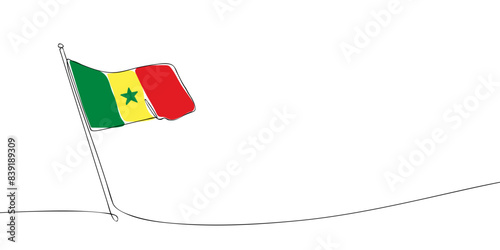 A single line drawing of a Senegal flag. Continuous line Republic of Senegal icon. One line icon. Vector illustration