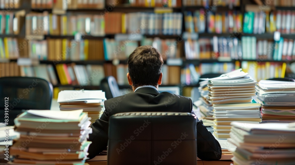 a man sitting in a chair in front of a book shelf a man sitting in a chair in front of a book shelf