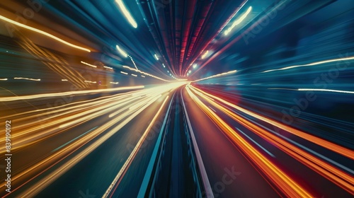 Fast Lane Adventure: Car on Illuminated Highway in Long-Exposure Night Shot