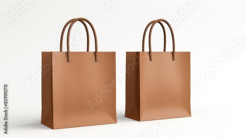 Brown craft paper bag 3d mockup for eco-friendly food packaging on white background