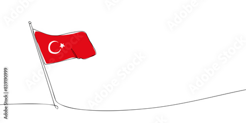 A single line drawing of a Turkey flag. Continuous line Republic of Turkey icon. One line icon. Vector illustration