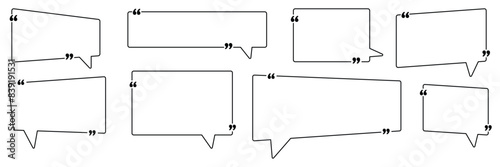 Set of Quote box frame Outlined collection. Blank quote boxes for text. Quotation bubble frame template with white background.