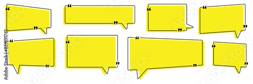 Set of Quote box frame collection. Blank quote boxes for text. Quotation bubble frame template with yellow background.