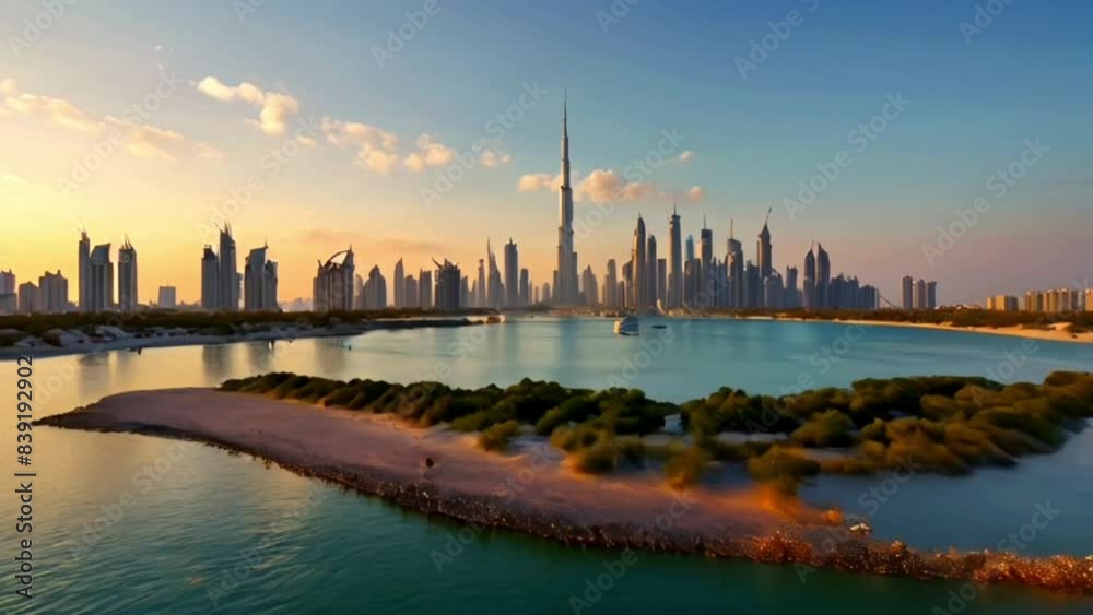 Beautiful atmosphere of the island in Dubai, smooth looping video animation