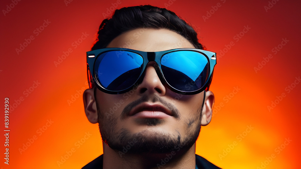 A man dressed in dark clothing and has dark hair is wearing sunglasses. A man dressed in dark clothing and has dark hair is wearing sunglasses.