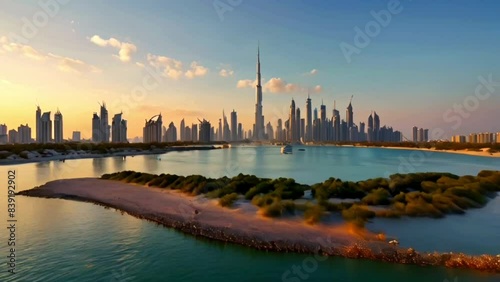 Beautiful atmosphere of the island in Dubai, smooth looping video animation