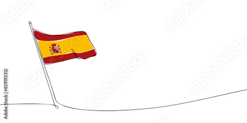 A single line drawing of a Spain flag. Continuous line Kingdom of Spain icon. One line icon. Vector illustration
