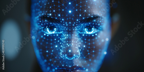 Closeup view of woman face with Line of Code Projected on Her Face and Reflecting, Software Developer Working on Innovative,