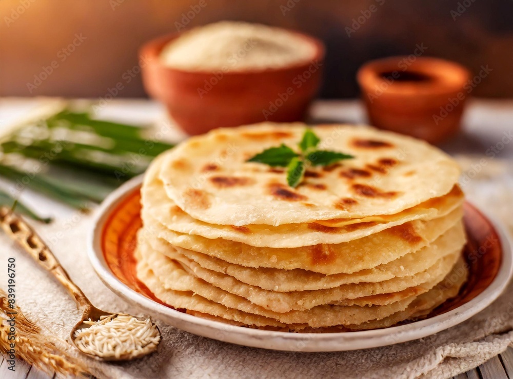 Kerala Porotta- Homemade layered flatbread made with wheat flour, served on a ceramic plate. Sri Lanka Traditional Food. Kerala Porotta- Homemade layered flatbread made with wheat flour, served on a ceramic plate. Sri Lanka Traditional Food.