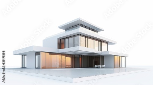 3D Rendering of Modern Minimal Home Design with White Background © YUTTADANAI