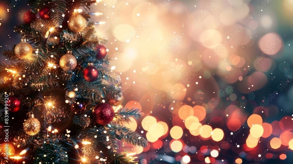 festive christmas tree with dazzling bokeh lights illuminated holiday background festive christmas tree with dazzling bokeh lights illuminated holiday background