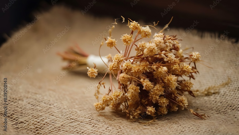 Bouquet of dry flowers on burlap background selective focus toned Bouquet of dry flowers on burlap background selective focus toned
