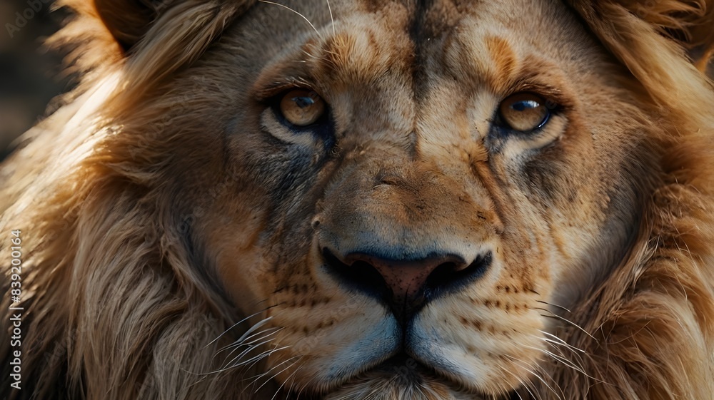 Lion, close-up intense eyes mane details, mirrorless camera, macro lens, midday sun, portrait style, Fujifilm Velvia film, close up portrait of a lion Lion, close-up intense eyes mane details, mirrorless camera, macro lens, midday sun, portrait style, Fujifilm Velvia film, close up portrait of a lion
