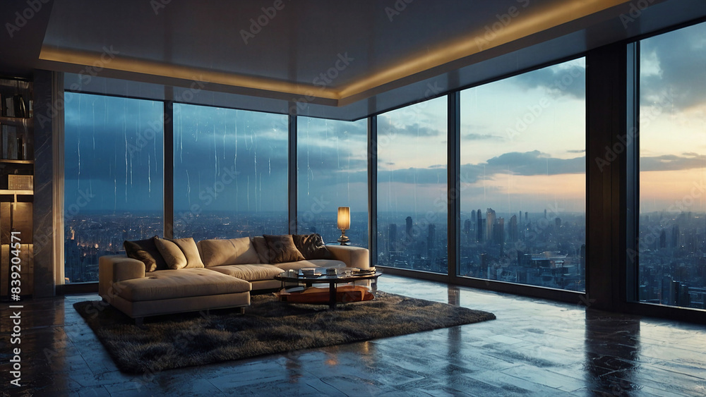 Fototapeta premium AI generation picture for interior designers website, modern room interior, big room, flat, workspace, recreation