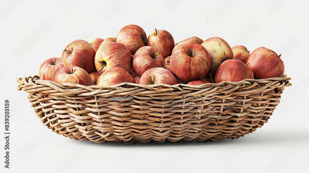 Basket of freshly picked apples, isolated on a white background Basket of freshly picked apples, isolated on a white background