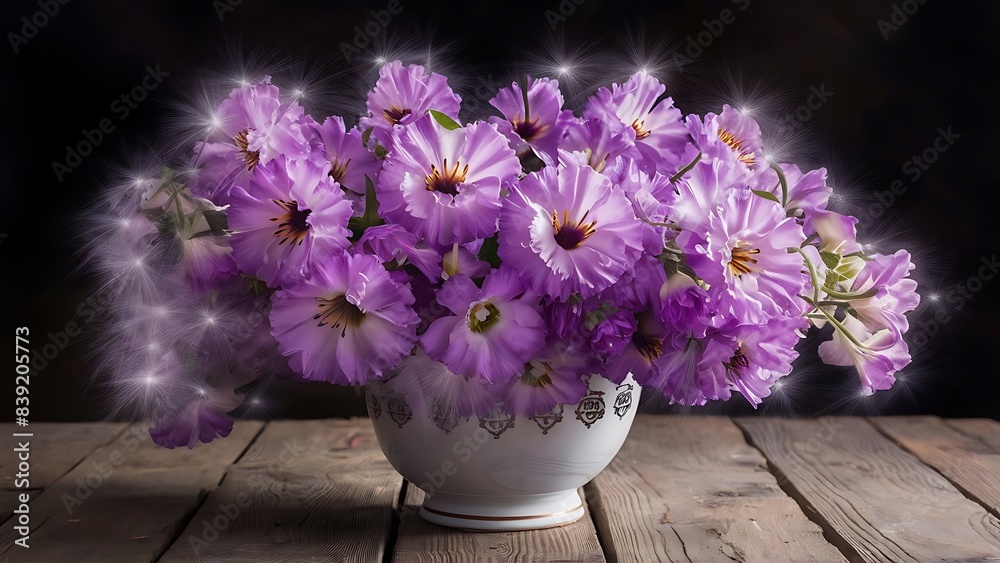 Beautiful purple summer flowers in a vase dark background