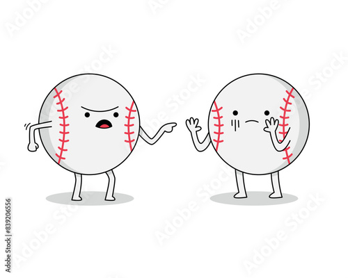 Cute baseball balls cartoon character arguing doodle