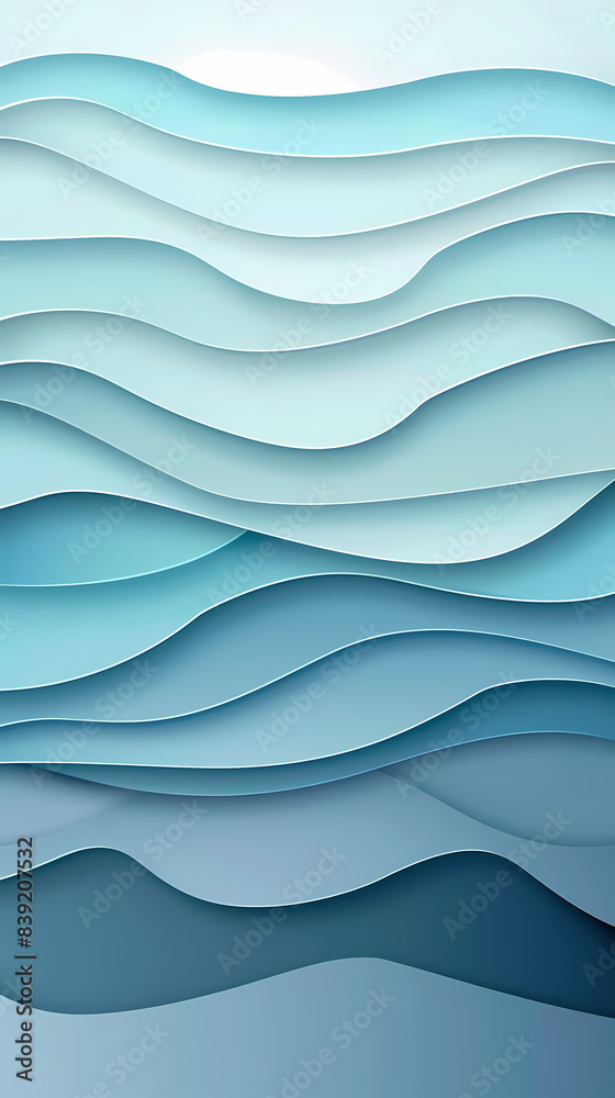 Fototapeta premium Abstract light blue waves paper art background vector image