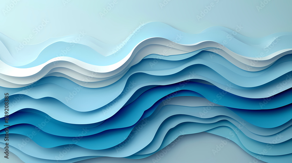 Fototapeta premium Abstract light blue waves paper art background vector image