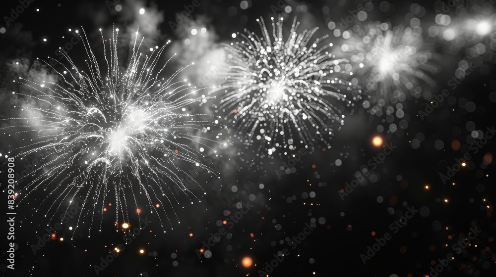 Fototapeta premium A chic black and silver background with sparkling fireworks, offering space in the middle for text