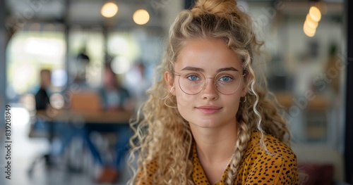 Young Woman With Blonde Braids Wearing Glasses in an Office Setting