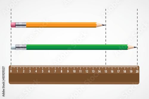 Maths. Ruler. Maths. Wooden ruler and pencil vector, illustration. for math and physics classes. Colored pencil. Ösym, lgs.