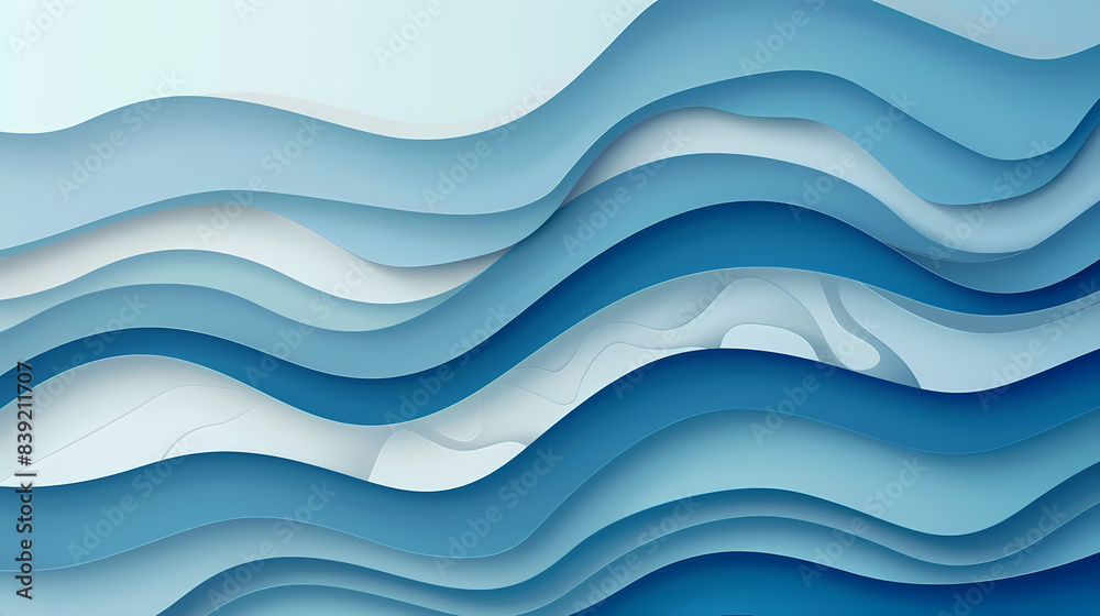 Fototapeta premium Abstract light blue waves paper art background vector image