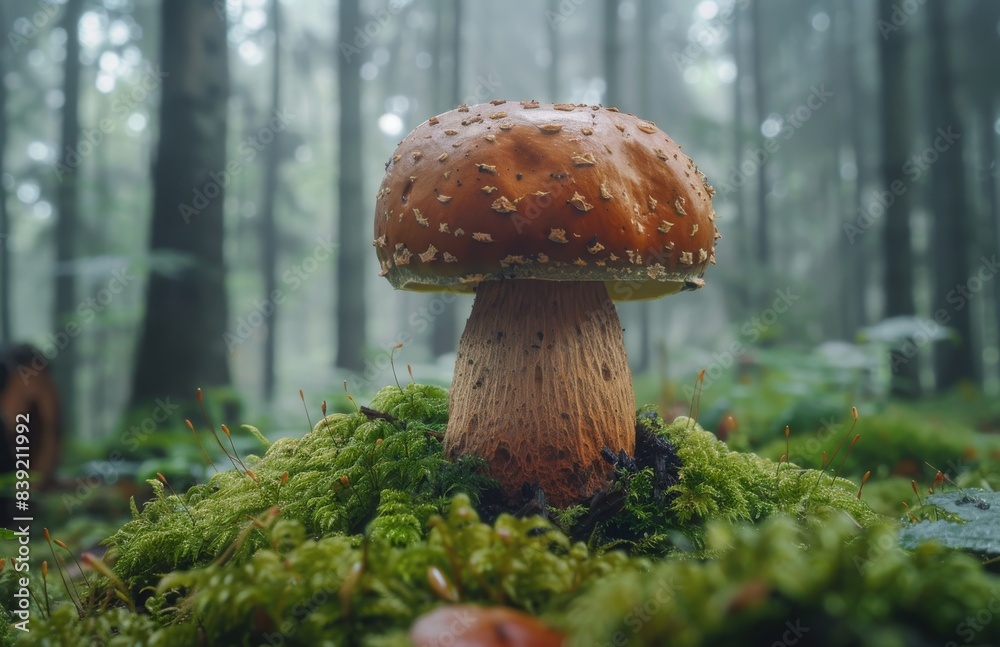 Large Red And White Mushroom Growing In A Forest Clearing Large Red And White Mushroom Growing In A Forest Clearing
