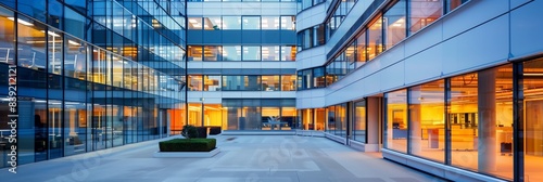 Exterior view to glass facade of modern styled office building photo