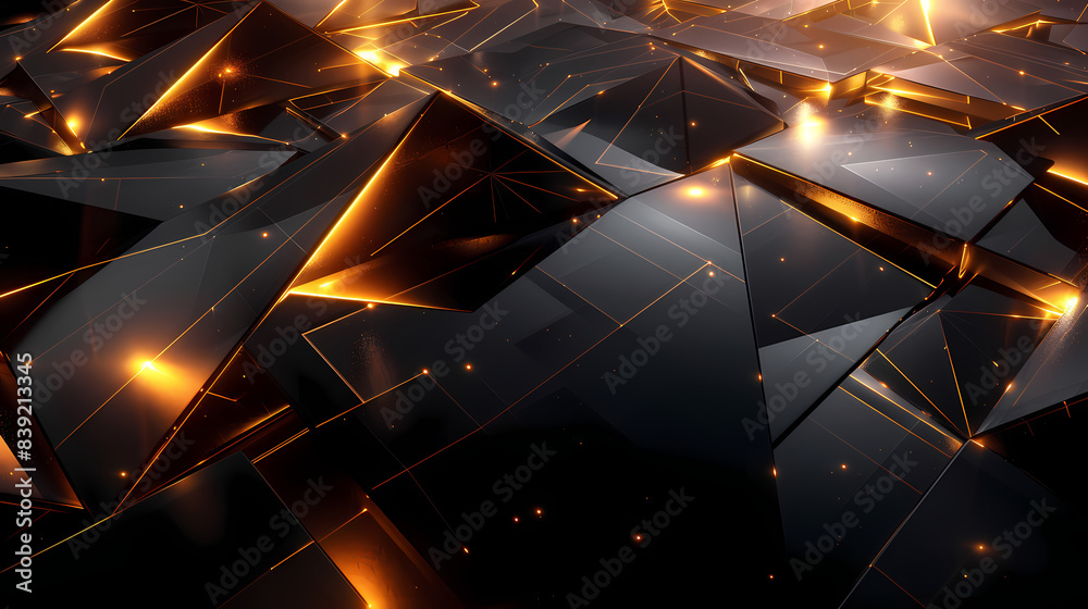 Abstract black 3d pyramids and glowing stripes vector image Abstract black 3d pyramids and glowing stripes vector image
