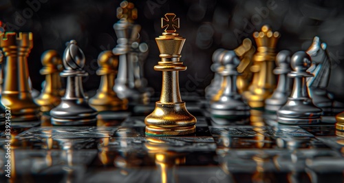 Gold King Chess Piece on Black And White Board