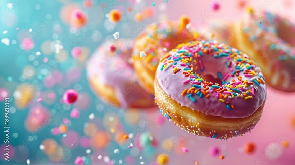Colorful donuts with sprinkles in a bright setting Colorful donuts with sprinkles in a bright setting