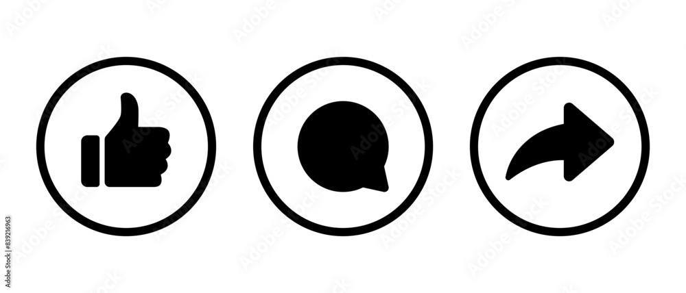 Like, comment, and share arrow icon on circle line