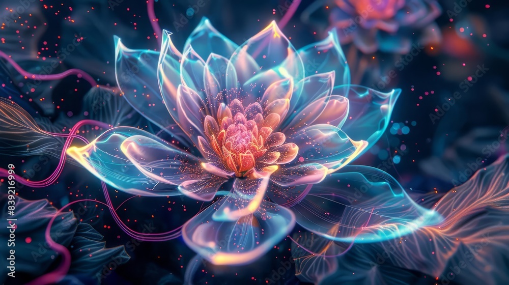 surreal digital flower with glowing neon petals and swirling vines ai generated abstract floral art surreal digital flower with glowing neon petals and swirling vines ai generated abstract floral art