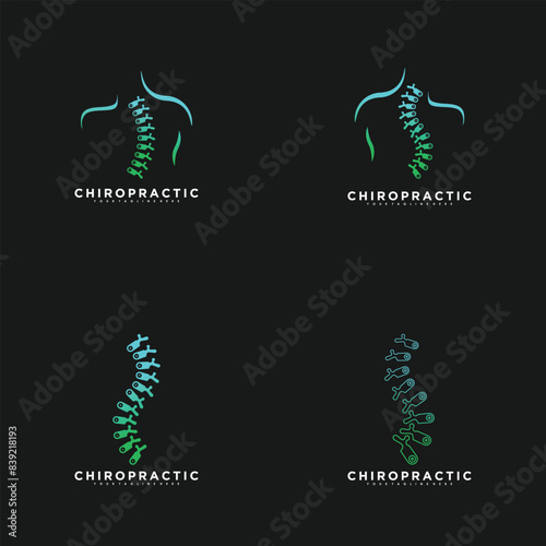 Set chiropractic and spine logo design vector with green colour gradient premium concept