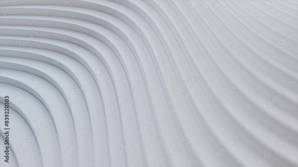 Bright white grey waves abstract motion background. 3d animation