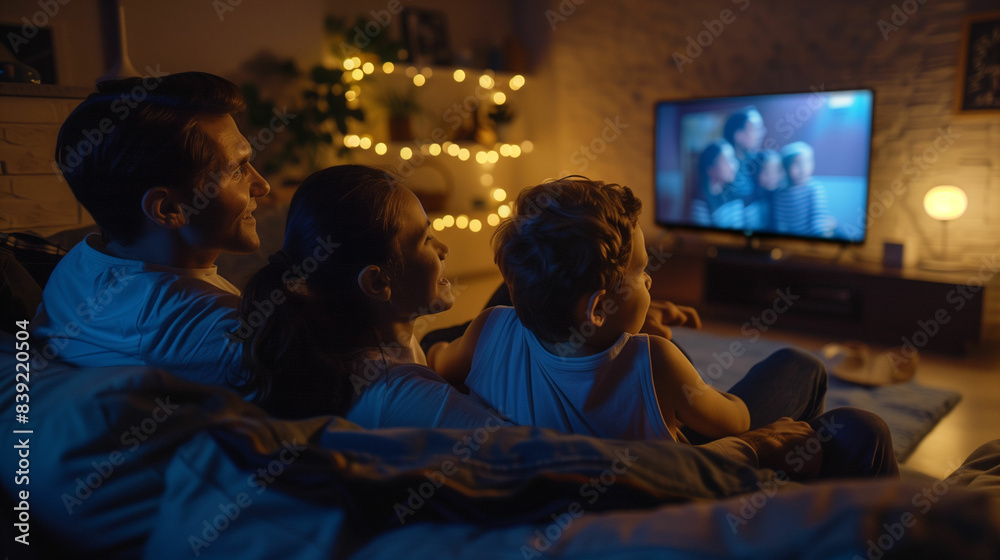 Group of people watching tv on couch