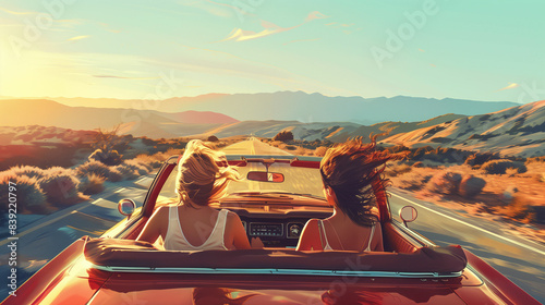 Women riding in back of red car