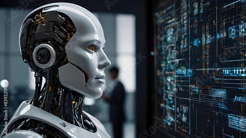 Humanoid Robot Interacting With Digital Interface, Generative Ai. © NASSORR