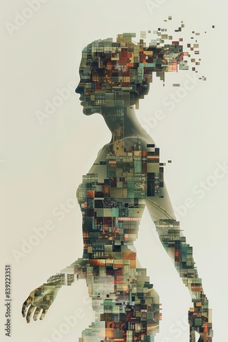 artcbd, Create an image of female figure composed entirely of cubes in various sizes