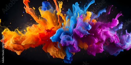 Vibrant splash of paint on a black background with a white border. Concept Abstract Art, Colorful Splash, Dynamic Contrast, Painterly Composition