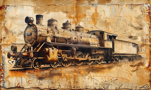 Ai disegno di un treno su carta antica 03