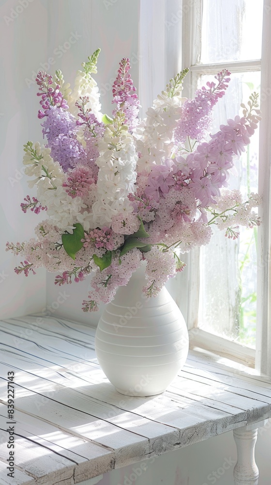 lilac foxglove flowers in white vase interior home decoration, ai lilac foxglove flowers in white vase interior home decoration, ai