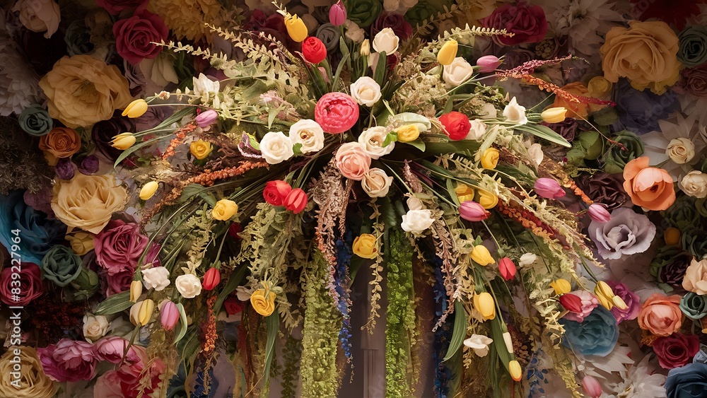 Fototapeta premium Artificial flowers background decoration artificial flower fabric bouquet backdrop background