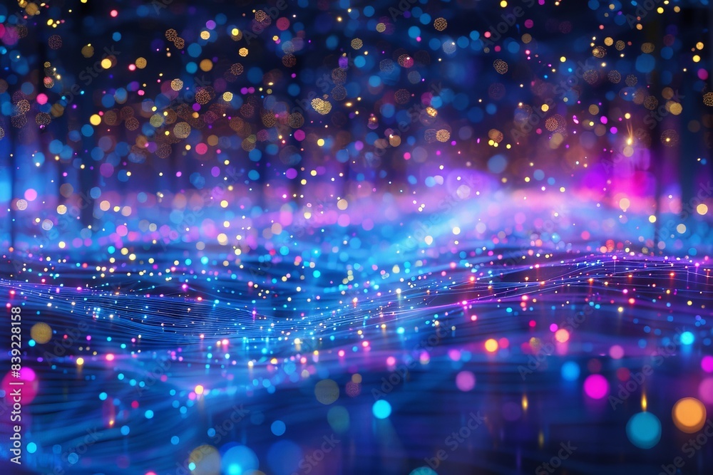 Obraz premium Lines converge on radiant dots, embodying the power of connectivity