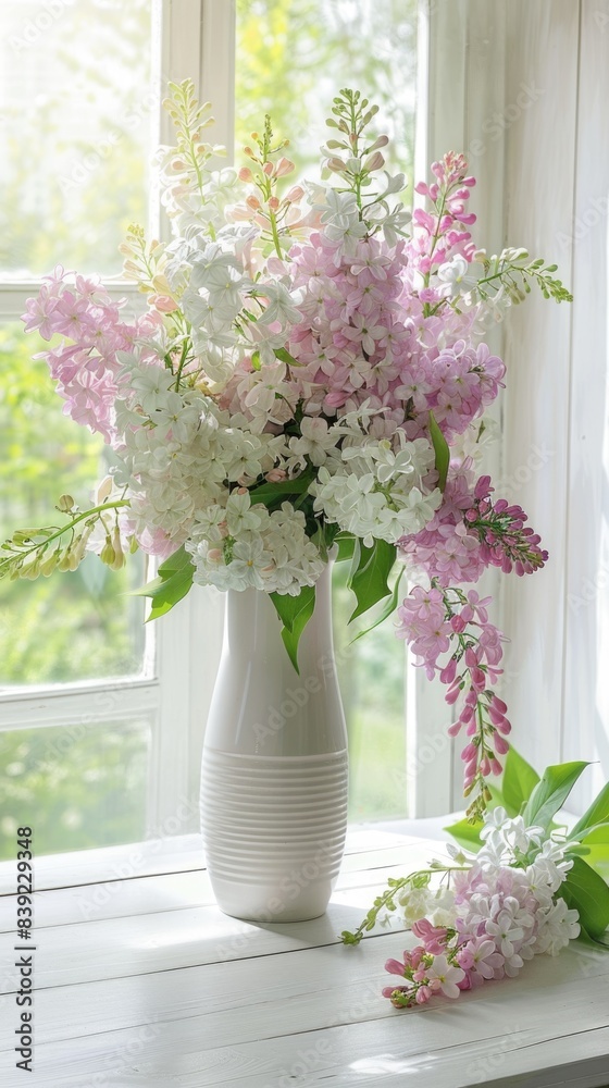 lilac foxglove flowers in white vase interior home decoration, ai lilac foxglove flowers in white vase interior home decoration, ai
