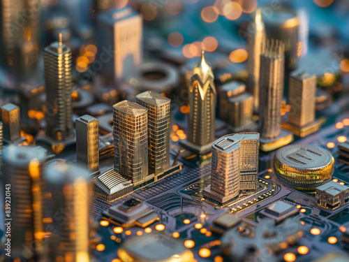 Macro effect city and coin city fintech industry concept #839230143