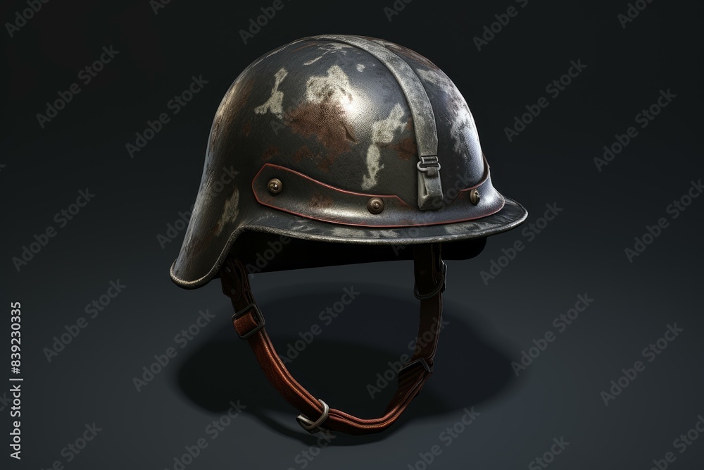 Naklejka premium Isolated shot of an old combat helmet showcasing its texture and history