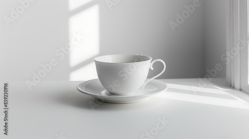 Delicate china tea cup on a clean white surface, exuding sophistication and refinement for tea enthusiasts.