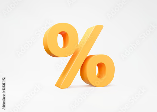 Yellow 3d sign percent discount with shadow on isolated background. Voucher gift. Vector illustration.